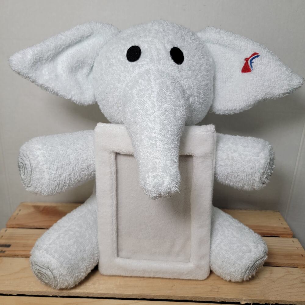 Carnival Cruise Lines White Towel Elephant Plush w/ 4X6 Photo Frame